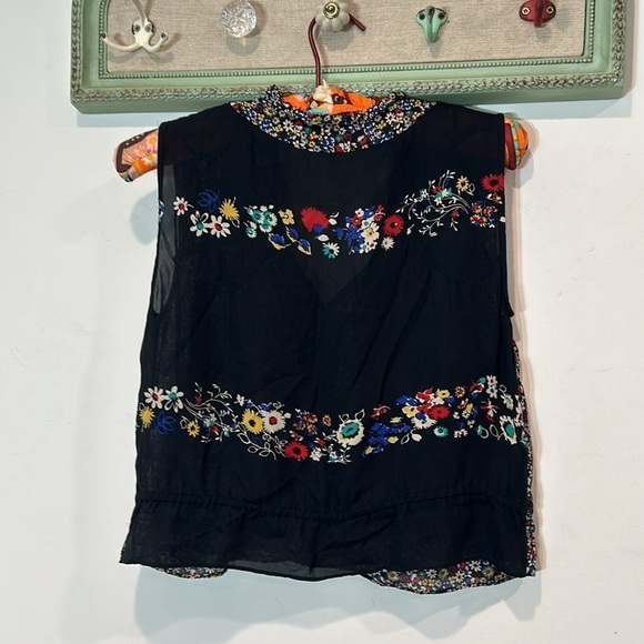 DEREK LAM 10 Crosby Top Womens 4 Sleeveless 100% Silk Floral Blouse Tassels tank - Picture 6 of 6